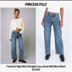 Princess Polly Fawcett High Rise Straight Leg Jeans Mid Blue Wash- 8